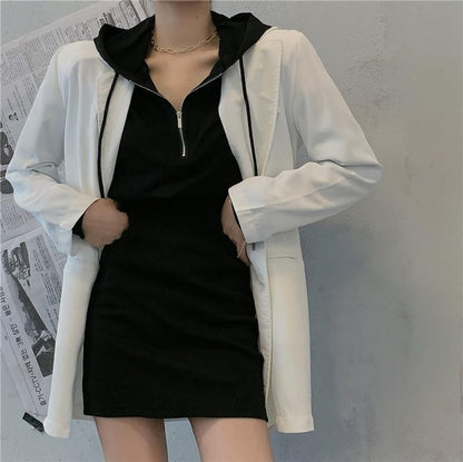 Dress Half Plain Hoodie Mini Zip