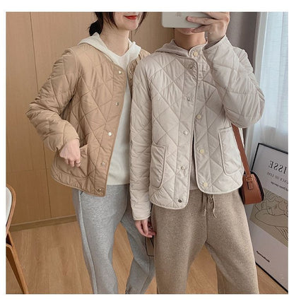 Jacket Quilted Button-Up V-Neck