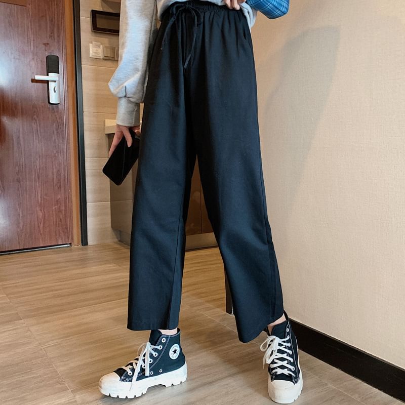 Rise Plain Leg Pants Wide Cargo High