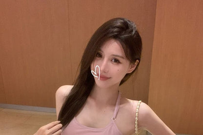 Plain Slim Scoop Fit Side-Slit Halter Neck Top