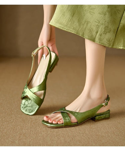Square-Toe Floral Jacquard Slingback Sandals