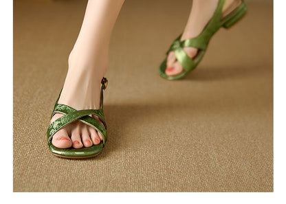 Square-Toe Floral Jacquard Slingback Sandals