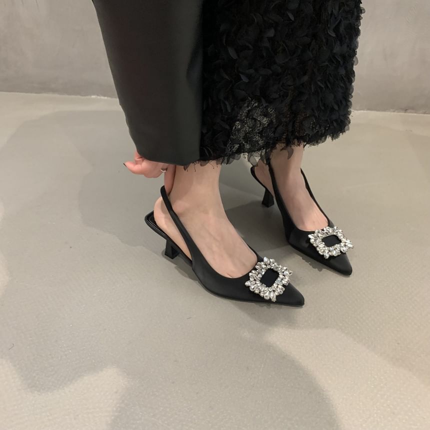 Rhinestone Buckle Low Heel Slingback Sandals