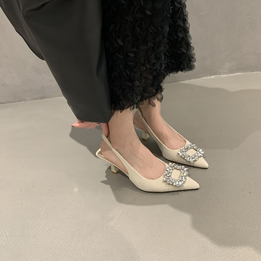 Rhinestone Buckle Low Heel Slingback Sandals