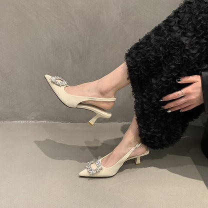 Rhinestone Buckle Low Heel Slingback Sandals