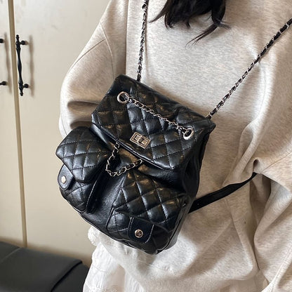Leather Quilted Chain Faux Strap Backpack