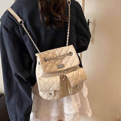 Leather Quilted Chain Faux Strap Backpack