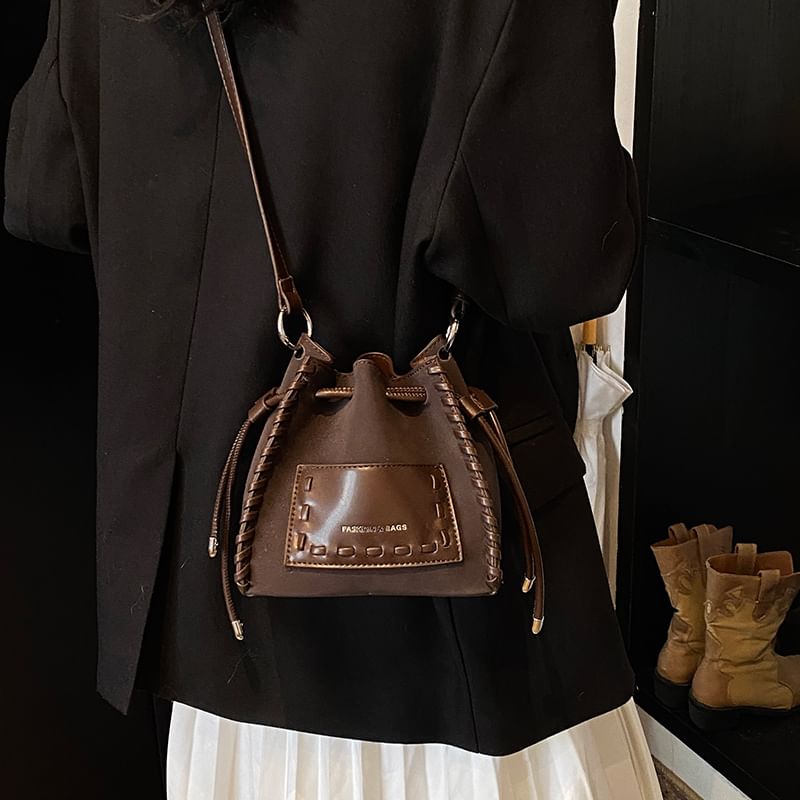 Bag Applique Bucket Leather Drawstring Faux