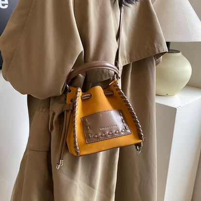 Bag Applique Bucket Leather Drawstring Faux