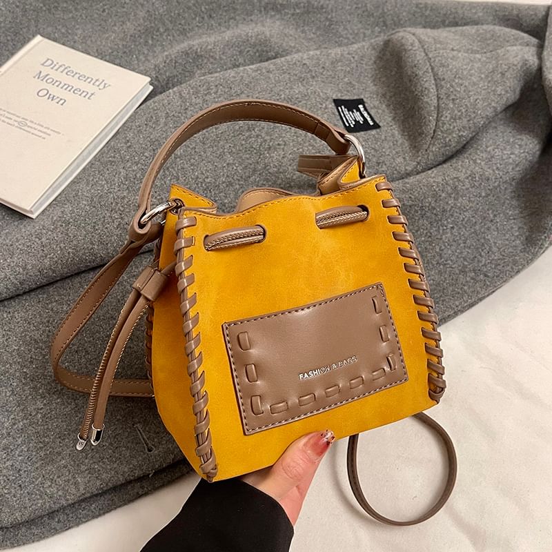 Bag Applique Bucket Leather Drawstring Faux