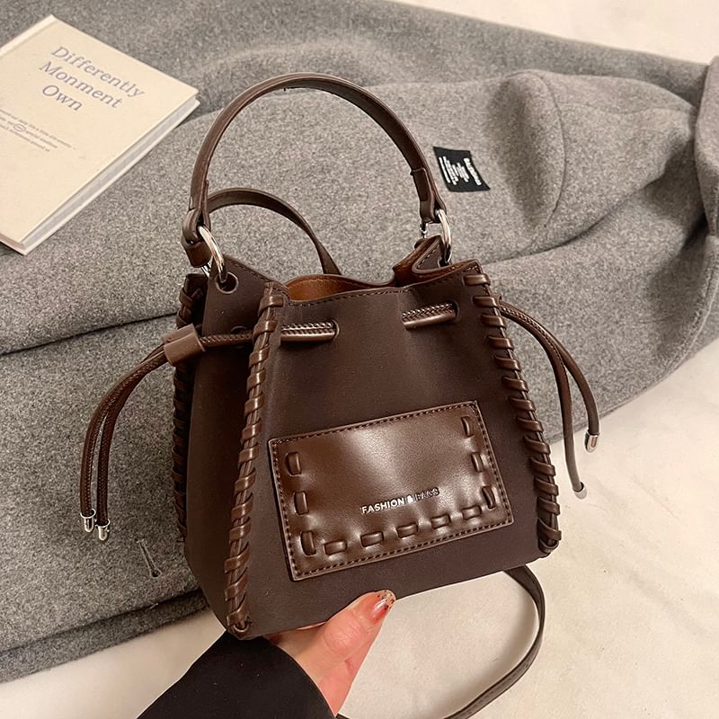 Bag Applique Bucket Leather Drawstring Faux