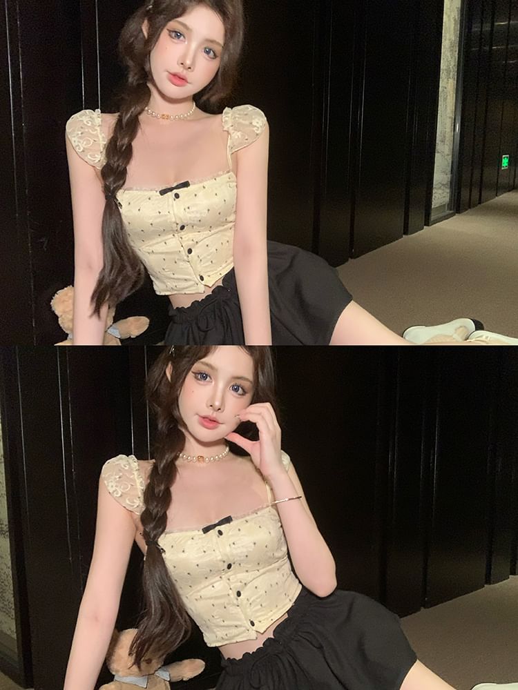 Sample Floral Bow Lace Cropped Camisole Top