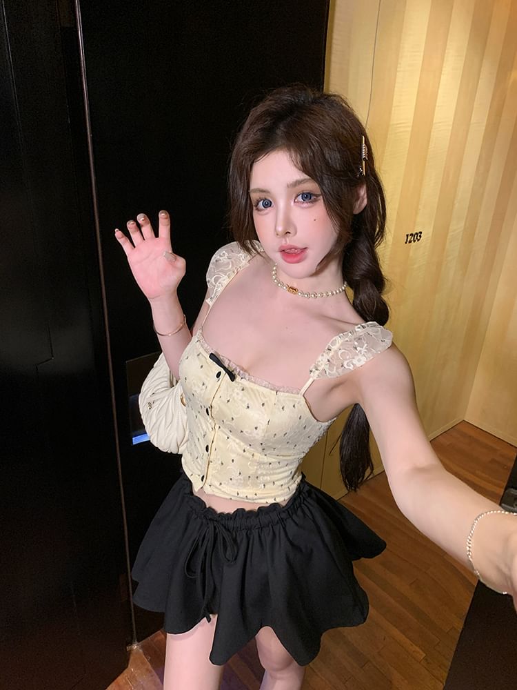 Sample Floral Bow Lace Cropped Camisole Top