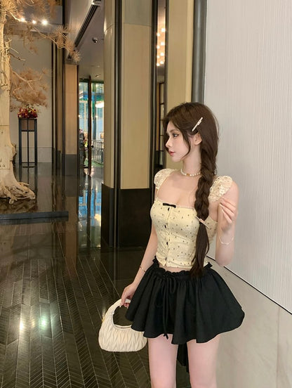 Sample Floral Bow Lace Cropped Camisole Top