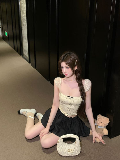Sample Floral Bow Lace Cropped Camisole Top