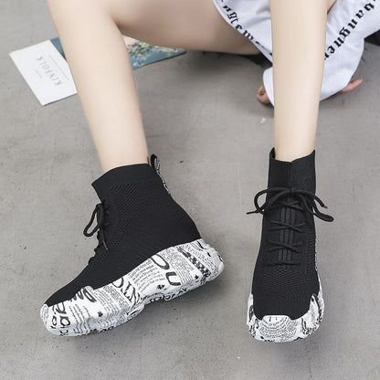 Lace-Up Printed Boots Platform Short