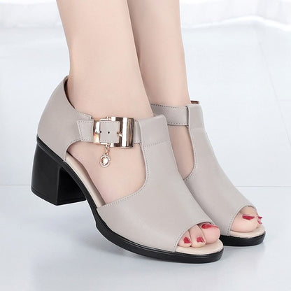 Chunky Sandals Buckled Heel