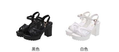 Platform Sequined Chunky Heel Sandals