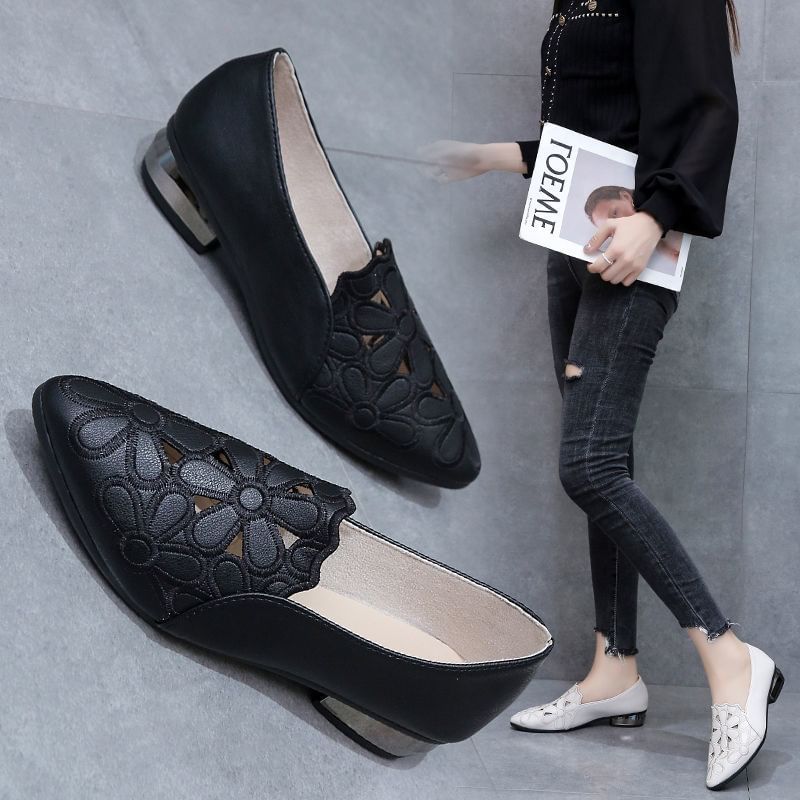 Floral Heel Pumps Chunky Embroidered