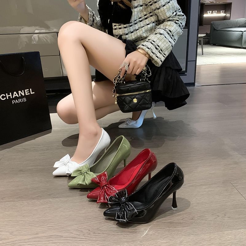 Heel Pumps Pointy Bow High