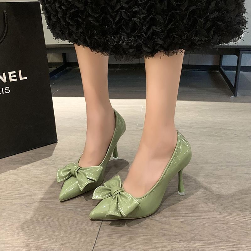Heel Pumps Pointy Bow High