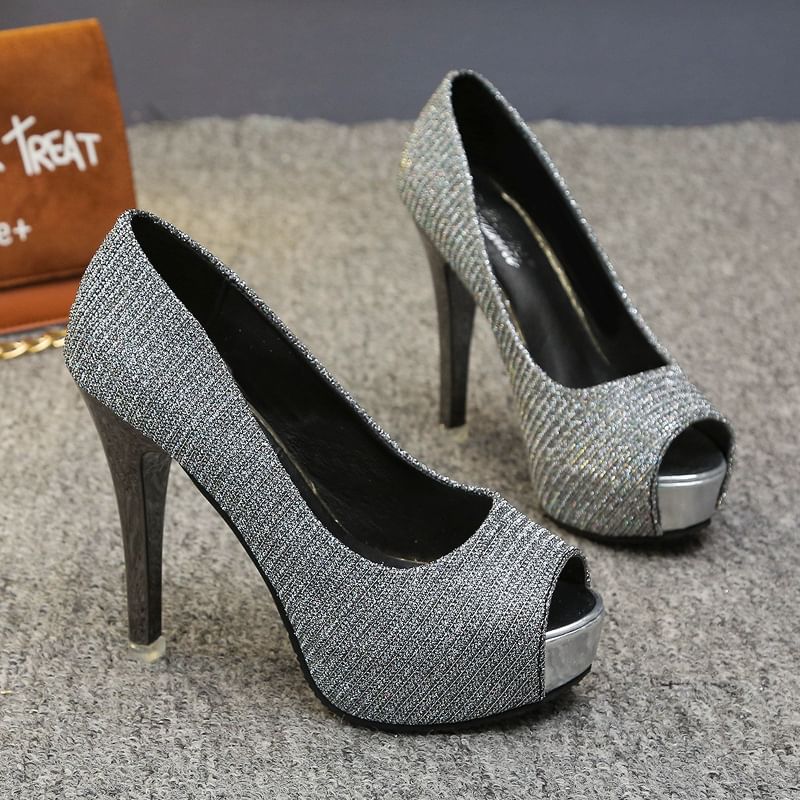 Platform Pump Glitter Heel Stiletto Peep-Toe
