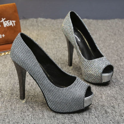 Platform Pump Glitter Heel Stiletto Peep-Toe