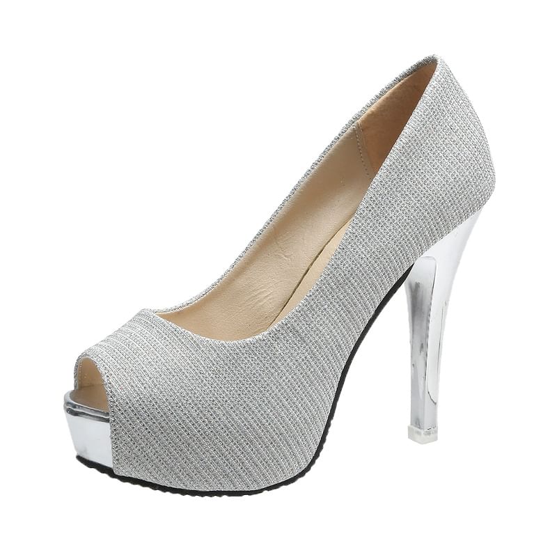 Platform Pump Glitter Heel Stiletto Peep-Toe