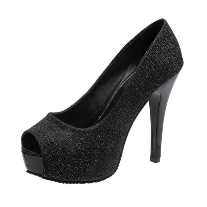 Platform Pump Glitter Heel Stiletto Peep-Toe