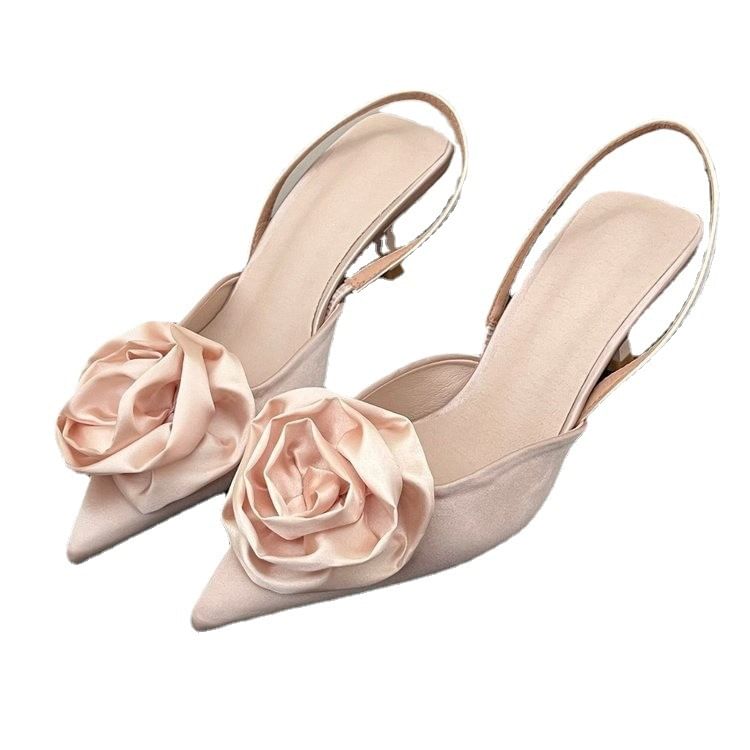 High Heel Floral Slingback Sandals Pointy