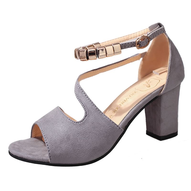 Bead Metal Heel Sandals Chunky Ankle Strap
