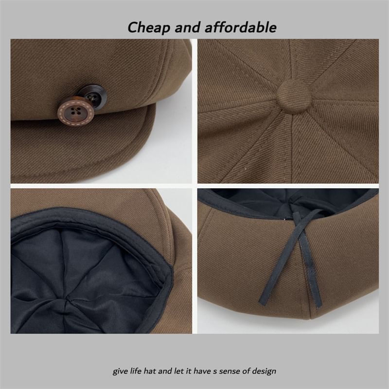 Buttoned Newsboy Plain Cap