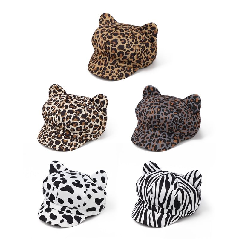 Ear Cat Patterned Newsboy Cap