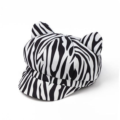 Ear Cat Patterned Newsboy Cap