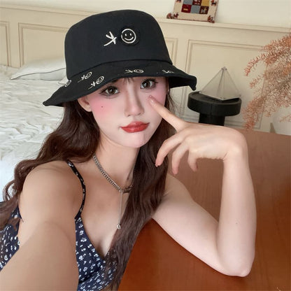 Embroidered Smiley Face Bucket Hat