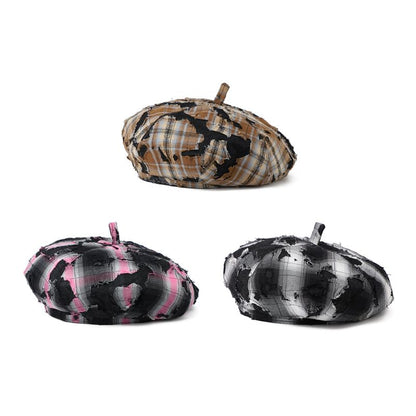 Plaid Beret Distressed