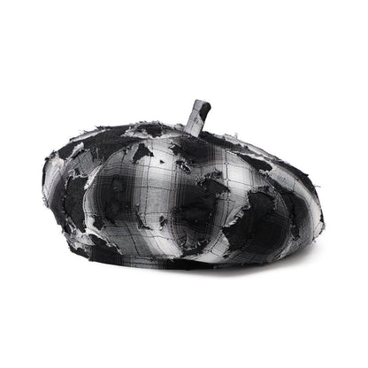 Plaid Beret Distressed