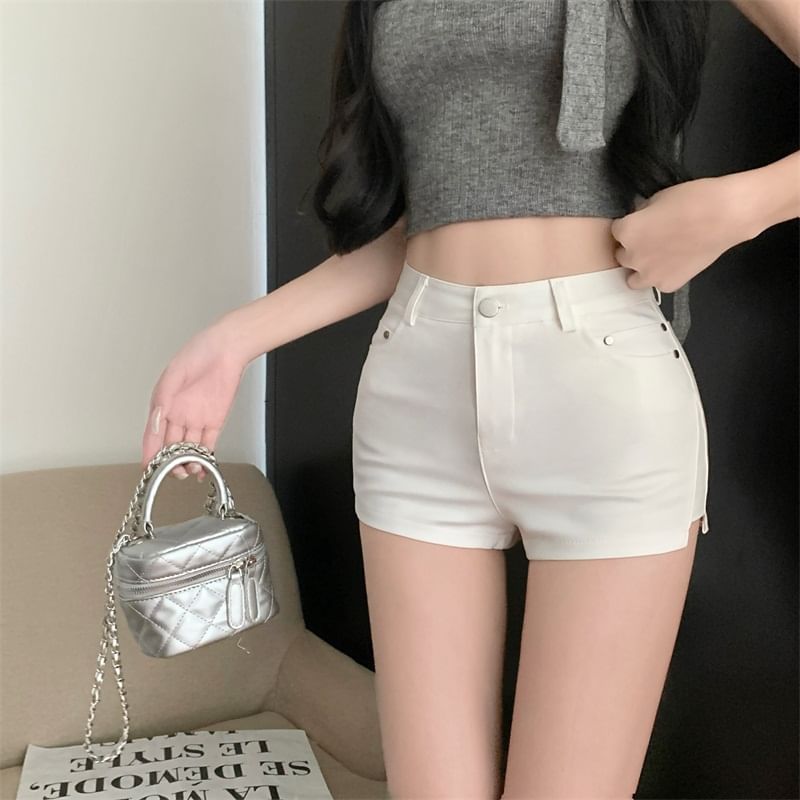 Sample High Waist Plain Zip Hem Shorts