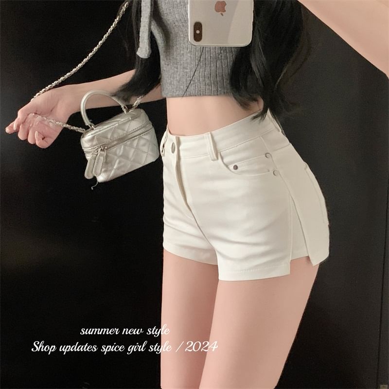 Sample High Waist Plain Zip Hem Shorts