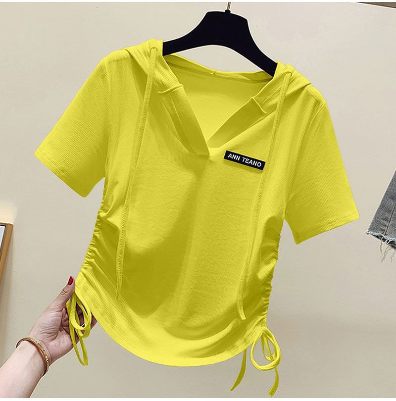 Lettering Short-Sleeve V-Neck Tee Drawstring