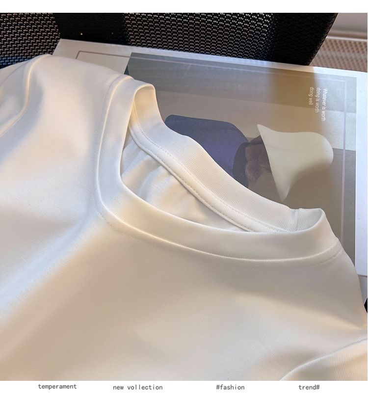 Round Neck Ruched Short-Sleeve Plain Tee