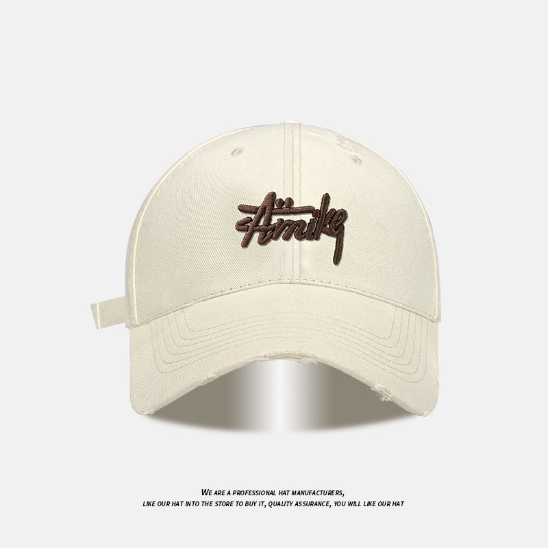 Lettering Embroidered Distressed Baseball Cap