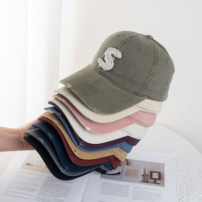 Applique Lettering Baseball Distressed Cap
