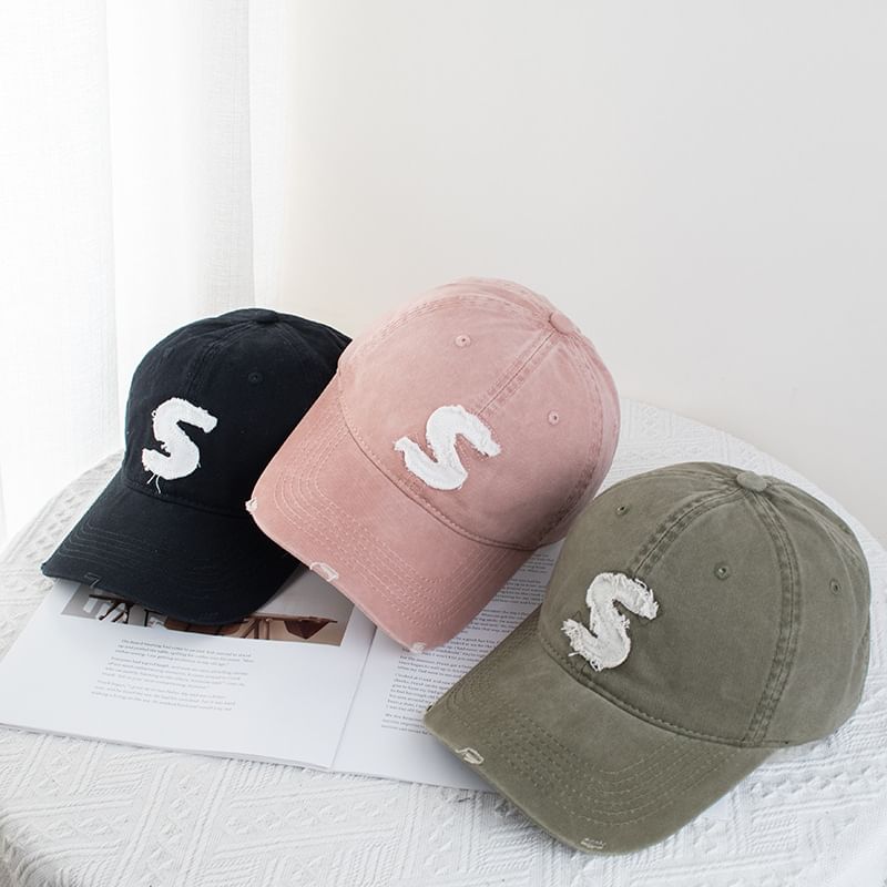 Applique Lettering Baseball Distressed Cap