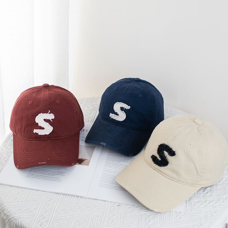 Applique Lettering Baseball Distressed Cap
