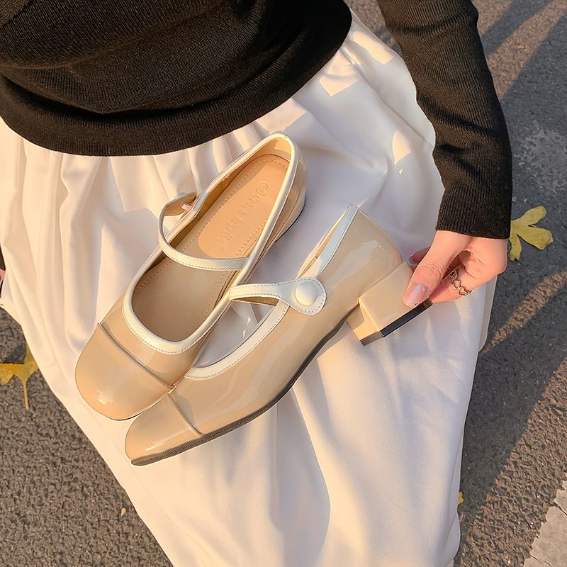 Pumps Jane Contrast Heel Block Mary Trim