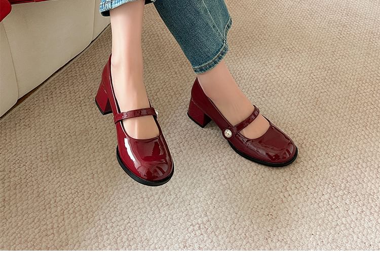 Toe Heel Jane Mary Round Block Pumps