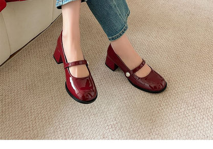Toe Heel Jane Mary Round Block Pumps