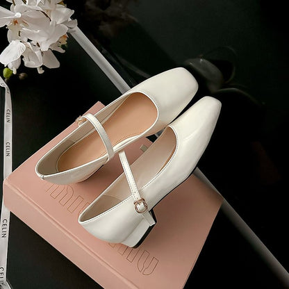 Shoes Chunky Toe Square Jane Mary Heel