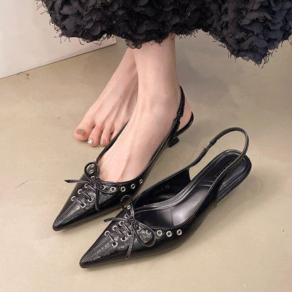 Heel Sandals Pointed Toe Slingback Kitten Leather Faux